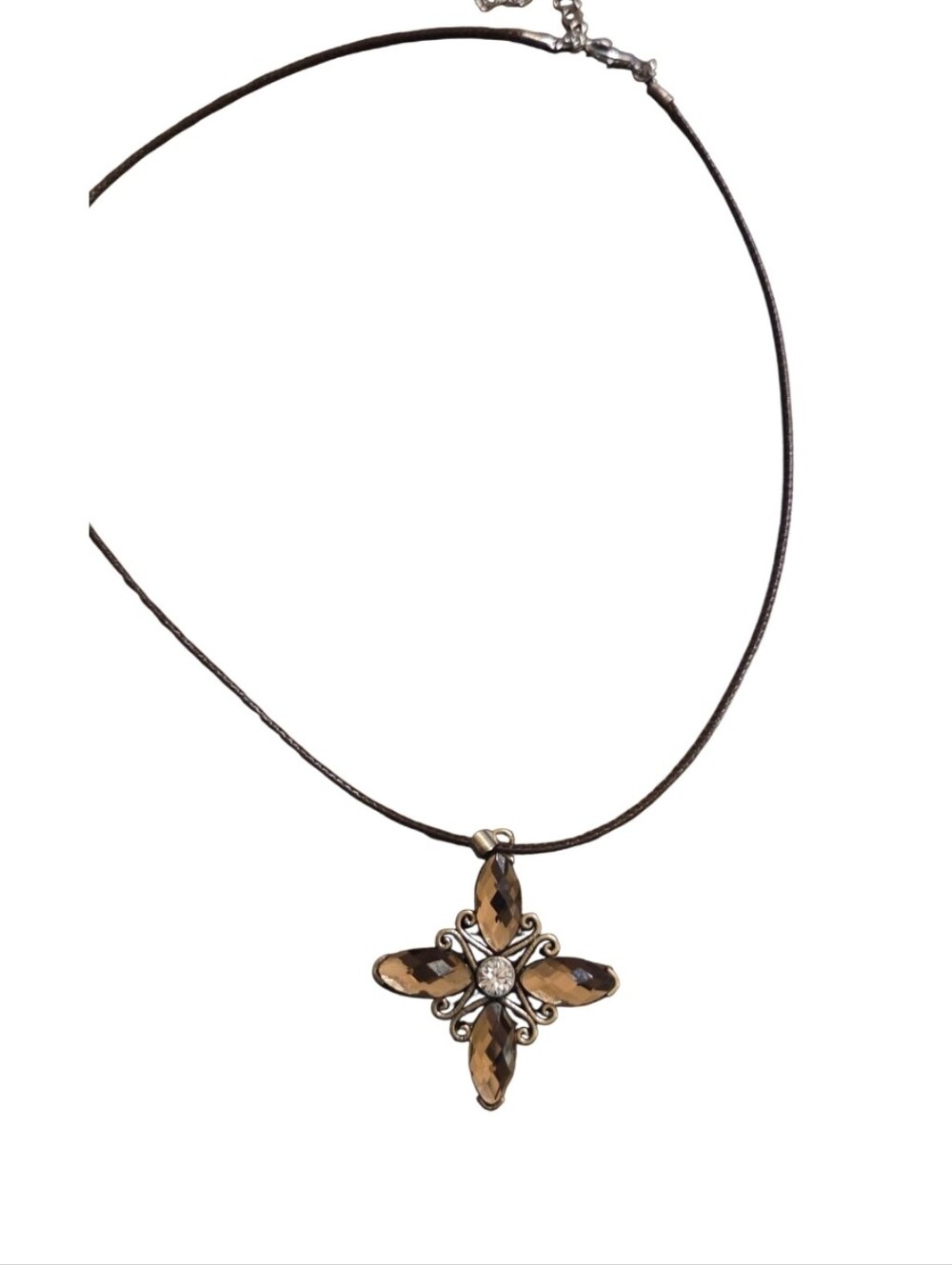 Brown Crystal Cross Pendant Necklace - Unbranded